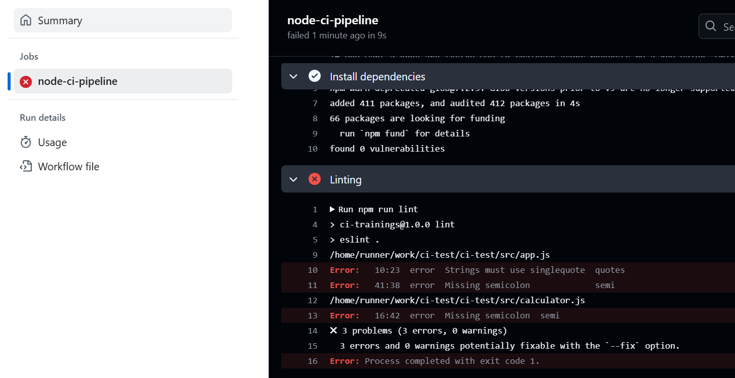 Linting errors