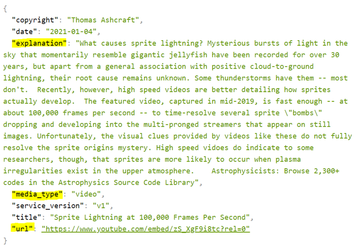 Nasa API response