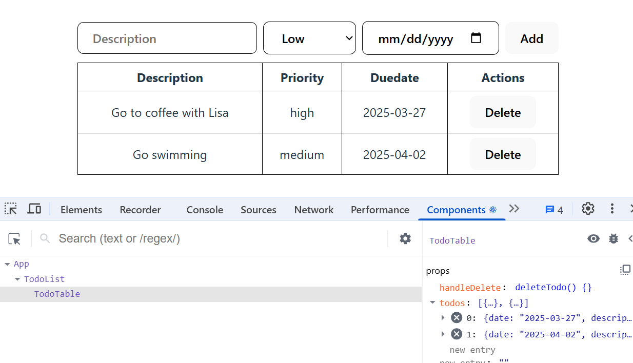 todolist with splitted table